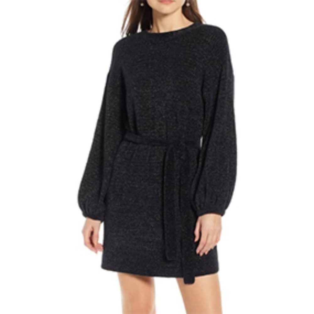 Something Navy Shimmer Sweater Dress NEW